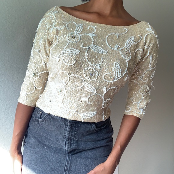 Authentic Original Vintage Style Sweaters - Beaded vintage wool sweater